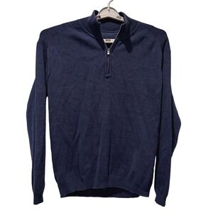 Tommy Bahama Mens Navy Blue Silk Cotton Blend Quarter Zip Pullover Sweater L